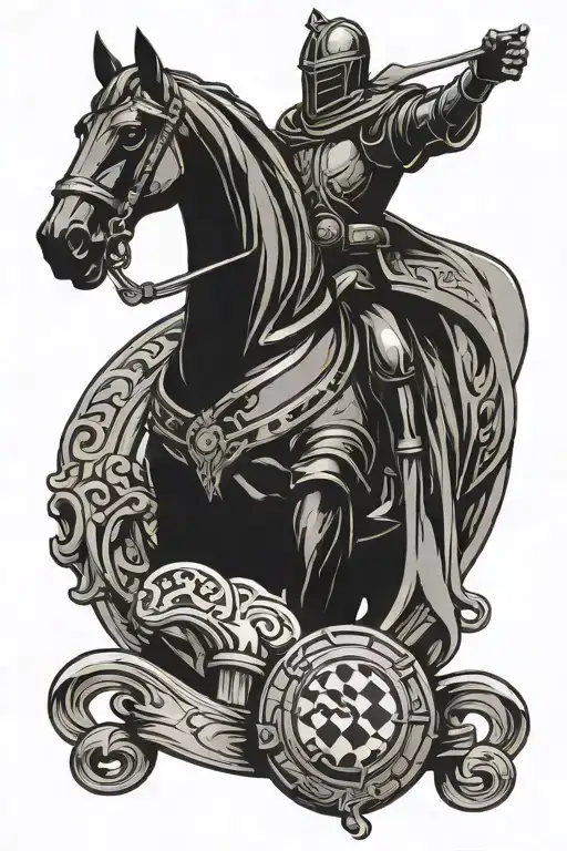 black knight chess piece with horseshoe surrounded tattoo design idea