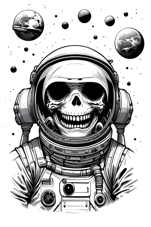 Dead astronaut in space with broken helmet tattoo design idea