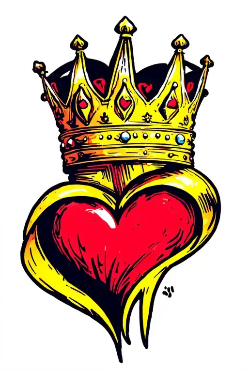 red heart with a kings crown on top half tattoo design idea