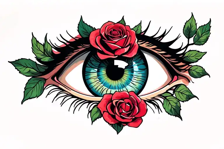 Neck tattoo Old school eye surronded with roses tattoo design idea