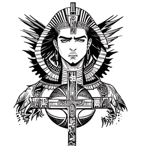 A tattoo all over the forearm with references to basketball, anime(one piece, naruto, dragon ball) and an Egyptian cross tattoo design idea