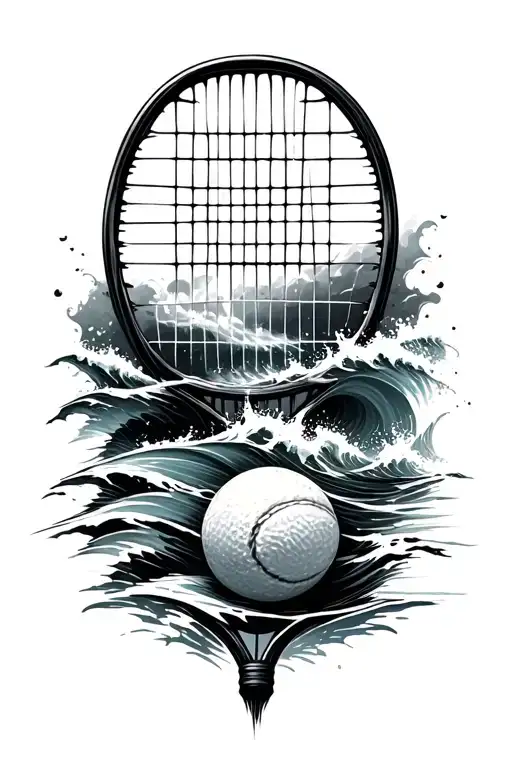 the ocean waves combine tennis racket tennis ball tattoo design idea