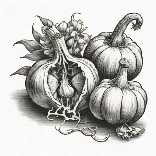 garlic and onion holding hands and a heart tattoo design idea