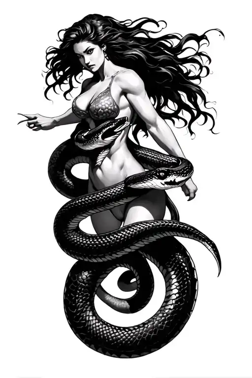 female hercules vs snake tattoo design idea