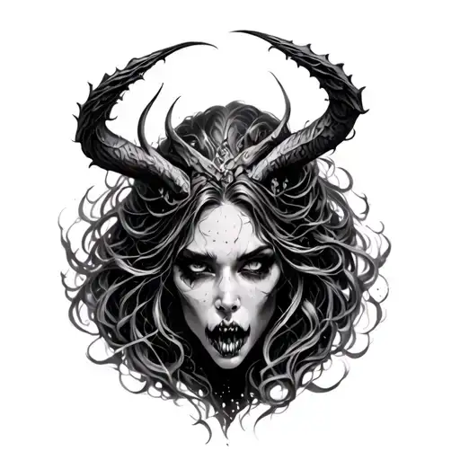 beautiful and scary siren tattoo design idea