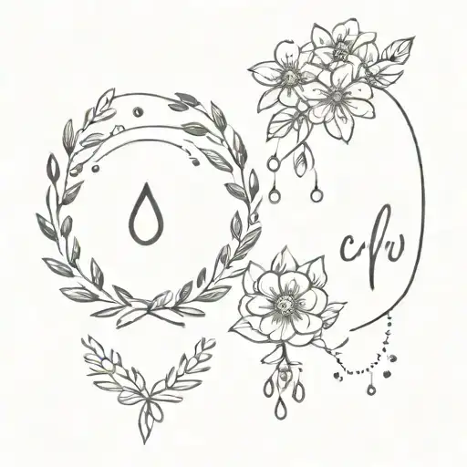flower wreath and rain drop flower tattoo design idea