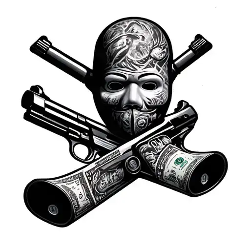 ski mask guns money drugs tattoo design idea