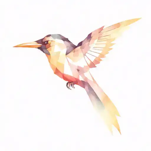 half is a geometrical raven, other half is watercolor hummingbird   tattoo design idea