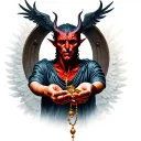 the devil who worships God at the gate of heaven. The diary holds in the hands a rosary hoping to be forgiven tattoo design idea