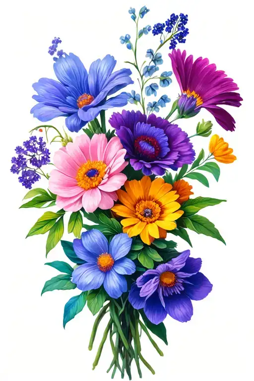 birth flower bouquet April, May, september birth flower tattoo design idea