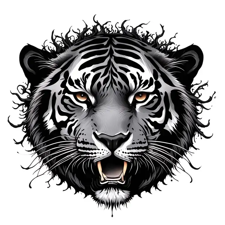 tree of life with tiger face with hollow  tattoo design idea
