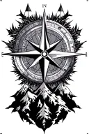 compass rose with intricate geometric mountains tattoo design idea