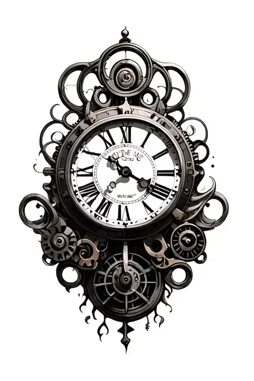 steampunk clock tattoo design idea
