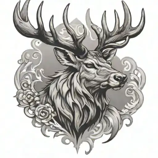 roaring stag head tattoo design idea