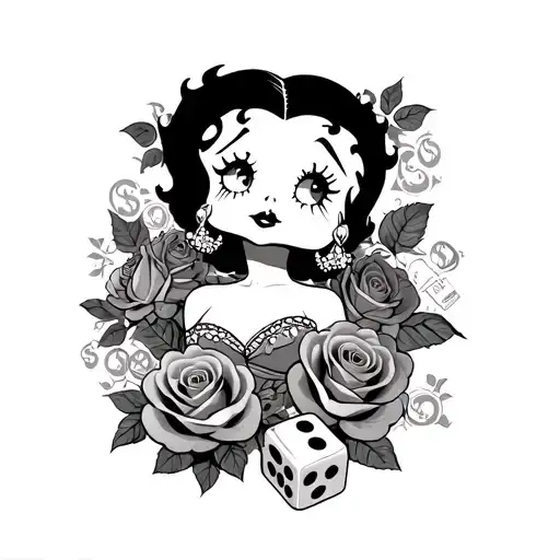 Betty Boop, roses, dice, money signs,  tattoo design idea