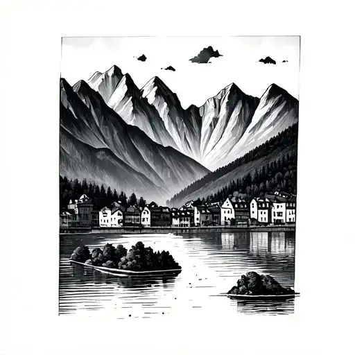 I want a minimalist fine-line tattoo featuring aesthetic mountains to represent my hometown, Annecy, France. tattoo design idea