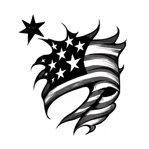Create an american theme stars and stripes tattoo around my current tattoo.  Make it black and grey. tattoo design idea