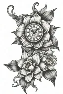 daffodil, clocks, and daughters names incorporated tattoo design idea