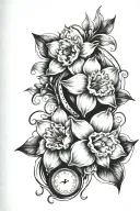 daffodil, clocks, and daughters names incorporated tattoo design idea
