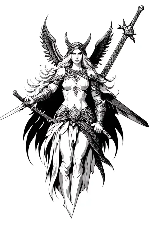 Valkyrie warrior wielding a sword tattoo design idea
