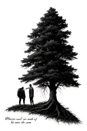 tree with two people add text 'whatever souls are made of his and mine are the same' tattoo design idea