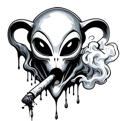 melting alien smoking joint tattoo design idea