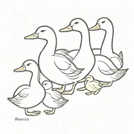 mum duck with 4 ducklings following their mother tattoo design idea