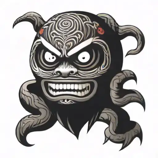 daruma doll with snake wrapped tattoo design idea