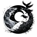 wolf and ravens from the moon phases tattoo design idea