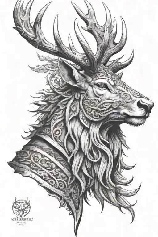 powerfull warrior stag head profil tattoo design idea