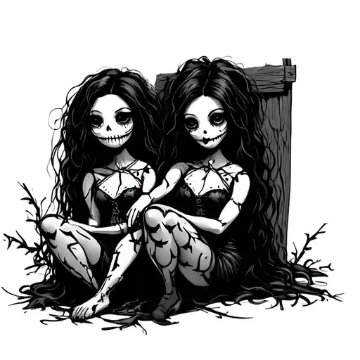 Voodoo Dolls girls sitting tattoo design idea