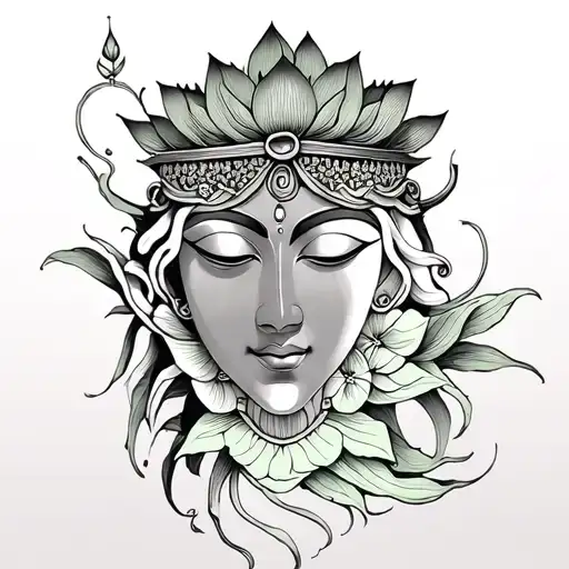 Crown of Green Tara Lotus Unalome tattoo design idea