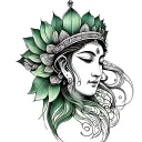 Crown of Green Tara Lotus Unalome tattoo design idea