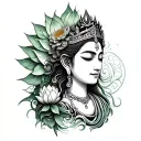 Crown of Green Tara Lotus Unalome tattoo design idea