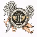 Angel wings and halo with cancer ribbon and 05-07-24 in roman numerals  tattoo design idea