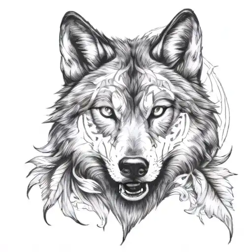 wolf bite face tattoo design idea