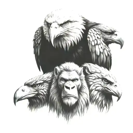 Eagle wolf gorilla elephant totem pole tattoo design idea