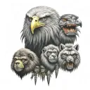 Eagle wolf gorilla elephant totem pole tattoo design idea