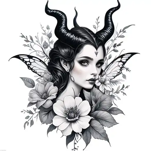 Faries and Maleficent and flowers blooming sleeve tattoo tattoo design idea