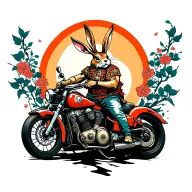 full back tattoo with a concept of a combined Sagittarius and badass rabbit riding a motorcycle tattoo design idea