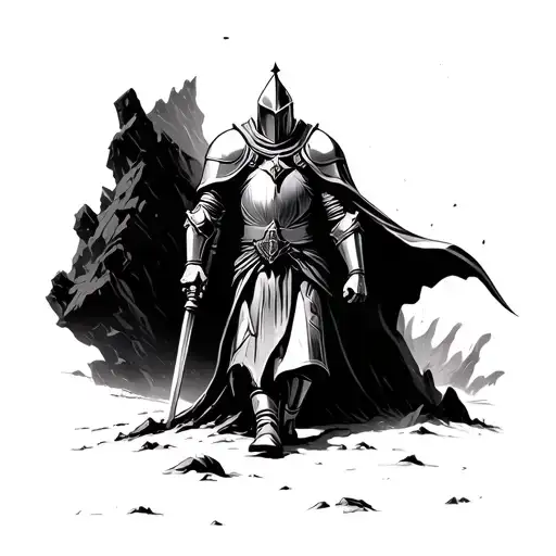 templar knight walking into the valley of death tattoo design idea