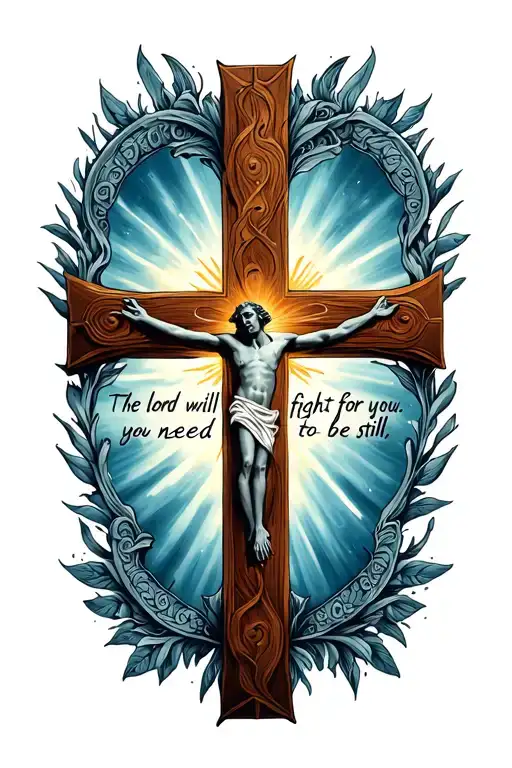 cross with the words " the lord will fight for you; you need only to be still " tattoo design idea