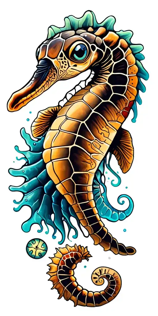 sea turtle jelly fish seahorse sand dollar tattoo design idea