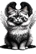 white fluffy cat with angel wings spread tattoo design idea