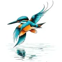 one image composed by rivers and kingfisher flying tattoo design idea