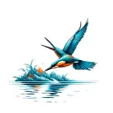 one image composed by rivers and kingfisher flying tattoo design idea