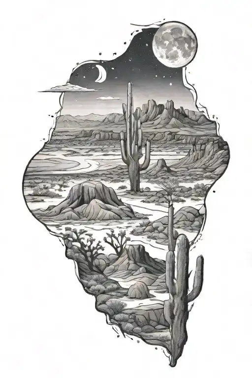 desert night scene tattoo design idea