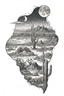 desert night scene tattoo design idea