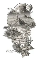 desert night scene tattoo design idea