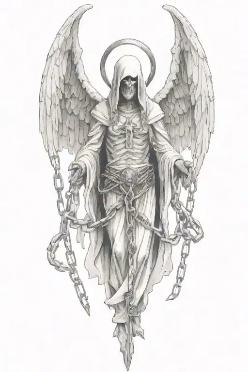 azrael, angel of death, chains tattoo design idea
